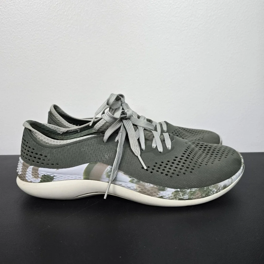 Crocs Shoes Mens 9 Green Camo LiteRide 360 Marbled Pacer‎ Boat Beach Fishing